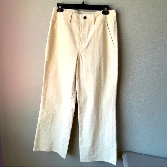 Jenni Kayne 4 High Rise Wide Leg Jeans In Natural NWT Neutral Minimalist Crop - Picture 1 of 12